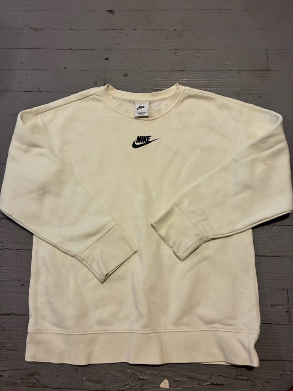 Nike Center Swoosh Sweatshirt Mens Large Cream Crewneck Pullover Fleece Logo